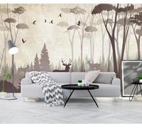 XLMING Oiseaux Volants Et Élans Dans La Jungle Peints À La Main Style Rétro 3D Papier Peint Premium Texturé Soie Bureau Salle à Manger Salon Chambre Coucher Canapé TV Mur-400cm×280cm