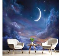 XLMING Onirique Ciel Étoilé Cosmos Lune Nuages 3D Papier Peint Premium Texturé Soie Bureau Salle à Manger Salon Chambre Coucher Canapé TV Mur-430cm×300cm