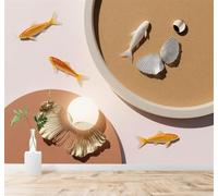 XLMING Or Petits Poissons Blancs Coquillages Abstrait Minimaliste Art 3D Papier Peint Texture Soyeuse Intissé Salle à Manger Bureau Canapé Chambre Salon TV Mur-150cm×105cm