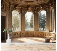 XLMING Palais Élégant Fenêtres En Arc Murs Dorés Jardin Baigné De Soleil 3D Papier Peint Premium Texturé Soie Bureau Salle à Manger Salon Chambre Coucher Canapé TV Mur-250cm×170cm