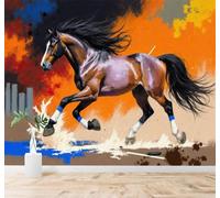 XLMING Papier Peint 3D Abstrait Aquarelle Au Galop Cheval Art | Autocollants Décoratifs Haut de Gamme Adaptés à Tous les Murs Des Restaurants Canapés Salons et Chambres Coucher-300cm×210cm