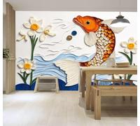 XLMING Papier Peint 3D Abstrait Créatif Petits Poissons Fleurs Blanches Mer | Autocollants Décoratifs Haut de Gamme Adaptés à Tous les Murs Des Restaurants Canapés Salons et Chambres Coucher-350cm×256cm