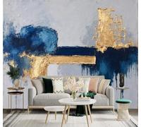 XLMING Papier Peint 3D Abstrait Encre De Chine Bleu Et Or Art Originalité | Autocollants Décoratifs Haut de Gamme Adaptés à Tous les Murs Des Restaurants Canapés Salons et Chambres Coucher-300cm×210cm