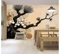 XLMING Papier Peint 3D Abstrait Encre De Chine Fleurs Branches Cercles | Autocollants Décoratifs Haut de Gamme Adaptés à Tous les Murs Des Restaurants Canapés Salons et Chambres Coucher-400cm×280cm