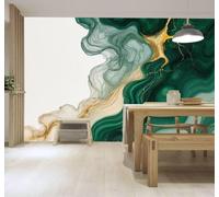 XLMING Papier Peint 3D Abstrait Vert Doré Encre De Chine Art | Autocollants Décoratifs Haut de Gamme Adaptés à Tous les Murs Des Restaurants Canapés Salons et Chambres Coucher-350cm×256cm
