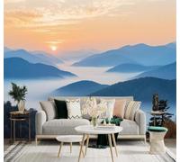 XLMING Papier Peint 3D Brume Lever Du Soleil Montagnes Pins Paysage | Autocollants Décoratifs Haut de Gamme Adaptés à Tous les Murs Des Restaurants Canapés Salons et Chambres Coucher-430cm×300cm