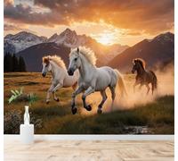 XLMING Papier Peint 3D Coucher De Soleil Montagnes Champs Galop Cheval | Autocollants Décoratifs Haut de Gamme Adaptés à Tous les Murs Des Restaurants Canapés Salons et Chambres Coucher-200cm×140cm