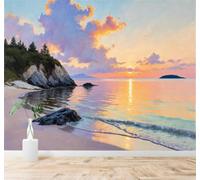 XLMING Papier Peint 3D Coucher De Soleil Plage Île Vagues Paysage Marin | Autocollants Décoratifs Haut de Gamme Adaptés à Tous les Murs Des Restaurants Canapés Salons et Chambres Coucher-250cm×170cm