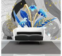 XLMING Papier Peint 3D Dessin À La Main Bleu Doré Feuilles Lignes | Une Texture Soyeuse et Luxueuse Intissé Idéale Pour la Salle à Manger le Salon Chambre Bureau Canapé Mur Derrière-250cm×170cm