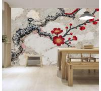 XLMING Papier Peint 3D Encre De Chine Rouge Fleurs De Prunier Branches Art | Autocollants Décoratifs Haut de Gamme Adaptés à Tous les Murs Des Restaurants Canapés Salons et Chambres Coucher-400cm×280cm