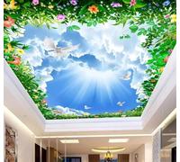 XLMING Papier Peint 3D Esthétique Ciel Bleu Nuages Blancs Fleurs Lianes | Une Texture Soyeuse et Luxueuse Intissé Idéale Pour la Salle à Manger le Salon Chambre Bureau Canapé Mur Derrière-200cm×140cm