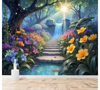 XLMING Papier Peint 3D Féérique Fleurs Multicolores Jardin Cascade Soleil | Autocollants Décoratifs Haut de Gamme Adaptés à Tous les Murs Des Restaurants Canapés Salons et Chambres Coucher-430cm×300cm