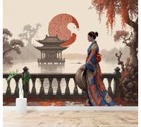 XLMING Papier Peint 3D Femme Lac Architecture Arbres Paysage D'Automne | Autocollants Décoratifs Haut de Gamme Adaptés à Tous les Murs Des Restaurants Canapés Salons et Chambres Coucher-430cm×300cm