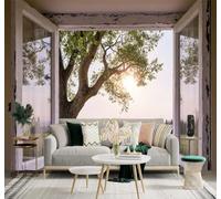 XLMING Papier Peint 3D Fenêtre Arbres Prairie Lumière Du Matin Architecture | Autocollants Décoratifs Haut de Gamme Adaptés à Tous les Murs Des Restaurants Canapés Salons et Chambres Coucher-150cm×105cm