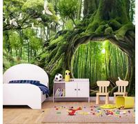XLMING Papier Peint 3D Fraîcheur Vert Forêt Tronc D'Arbre Oiseaux En Vol | Autocollants Décoratifs Haut de Gamme Adaptés à Tous les Murs Des Restaurants Canapés Salons et Chambres Coucher-150cm×105cm