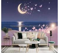 XLMING Papier Peint 3D Lune Océan Ciel Étoilé Papillon Plage | Autocollants Décoratifs Haut de Gamme Adaptés à Tous les Murs Des Restaurants Canapés Salons et Chambres Coucher-430cm×300cm