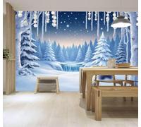 XLMING Papier Peint 3D Poétique Forêt Hivernale Arbres Cascade Ciel Étoilé | Autocollants Décoratifs Haut de Gamme Adaptés à Tous les Murs Des Restaurants Canapés Salons et Chambres Coucher-350cm×256cm