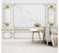 XLMING Papier Peint 3D Relief Doré Grille Gris Imitation Marbre | Une Texture Soyeuse et Luxueuse Intissé Idéale Pour la Salle à Manger le Salon Chambre Bureau Canapé Mur Derrière-400cm×280cm