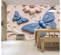 XLMING Papier Peint 3D Relief Papillon Bleu Douceur Fleurs Roses Art | Autocollants Décoratifs Haut de Gamme Adaptés à Tous les Murs Des Restaurants Canapés Salons et Chambres Coucher-150cm×105cm