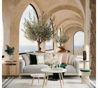 XLMING Papier Peint 3D Rétro Architecture Arcades Plantes En Pot Végétation | Autocollants Décoratifs Haut de Gamme Adaptés à Tous les Murs Des Restaurants Canapés Salons et Chambres Coucher-300cm×210cm