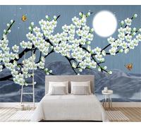 XLMING Papillon De Lune Aux Fleurs De Pêcher Colorées Et Chaleureuses Papier Peint 3D Soie De Luxe Intissé Bureau Salle à Manger Canapé Chambre Salon TV Mural Décoratif-350cm×256cm