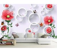 XLMING Papillon Géométrique Fleur Ronde Rose 3D Papier Peint Luxe Décoration Manger Adulte Intérieure Salon Canapé Chambre Fond TV Mur-250cm×170cm