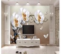XLMING Papillon Rétro Tridimensionnel Blanc Floral 3D Papier Peint Texture Soyeuse Intissé Salle à Manger Bureau D'étude Canapé Chambre Salon TV Mur-300cm×210cm
