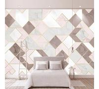XLMING Patchwork De Lignes Géométriques Dorées Rose Cubique Papier Peint 3D Soie De Luxe Intissé Bureau Salle à Manger Canapé Chambre Salon TV Mural Décoratif-400cm×280cm