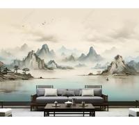 XLMING Paysage À L'Encre Arbres Architecture Oiseaux Papier Peint 3D Soie De Luxe Intissé Bureau Salle à Manger Canapé Chambre Salon TV Mural Décoratif-430cm×300cm