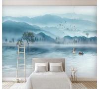 XLMING Paysage À L'Encre De Chine Arbres Oiseaux En Vol Paysage 3D Papier Peint Premium Texturé Soie Bureau Salle à Manger Salon Chambre Coucher Canapé TV Mur-400cm×280cm