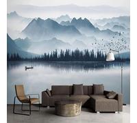 XLMING Paysage À L'Encre De Chine Forêt Oiseaux En Vol Petit Bateau 3D Papier Peint Premium Texturé Soie Bureau Salle à Manger Salon Chambre Coucher Canapé TV Mur-200cm×140cm