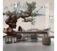 XLMING Paysage À L'Encre De Chine Oiseaux En Vol Pins Petit Bateau 3D Papier Peint Luxe Décoration Manger Adulte Intérieure Salon Canapé Chambre Fond TV Mur-200cm×140cm