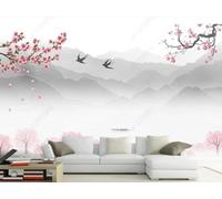 XLMING Paysage À L'Encre De Chine Oiseaux En Vol Rose Forêt 3D Papier Peint Texture Soyeuse Intissé Salle à Manger Bureau D'étude Canapé Chambre Salon TV Mur-200cm×140cm