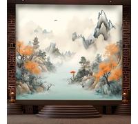 XLMING Paysage Coloré À L'Encre De Chine Architecture Oiseaux En Vol 3D Papier Peint Luxe Décoration Manger Adulte Intérieure Salon Canapé Chambre Fond TV Mur-150cm×105cm