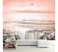 XLMING Paysage Créatif Rose Au Lever Du Soleil Avec Des Maisons 3D Papier Peint Premium Texturé Soie Bureau Salle à Manger Salon Chambre Coucher Canapé TV Mur-400cm×280cm