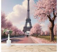 XLMING Paysage Printanier Tour Rose Cerisiers En Fleurs Route 3D Papier Peint Texture Soyeuse Intissé Salle à Manger Bureau Canapé Chambre Salon TV Mur-430cm×300cm