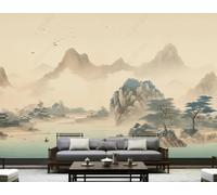 XLMING Paysage Rétro Arbres Architecture Oiseaux Papier Peint 3D Soie De Luxe Intissé Bureau Salle à Manger Canapé Chambre Salon TV Mural Décoratif-150cm×105cm