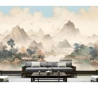 XLMING Paysage Rétro Arbres Oiseaux En Vol Architecture Papier Peint 3D Soie De Luxe Intissé Bureau Salle à Manger Canapé Chambre Salon TV Mural Décoratif-350cm×256cm