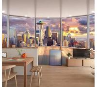 XLMING Paysage Urbain Éthéré Au Coucher Du Soleil Depuis Un Balcon 3D Papier Peint Texture Soyeuse Intissé Salle à Manger Bureau D'étude Canapé Chambre Salon TV Mur-430cm×300cm