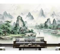 XLMING Paysages À L'Encre De Chine Arbres Oiseaux En Vol Décors Papier Peint 3D Soie De Luxe Intissé Bureau Salle à Manger Canapé Chambre Salon TV Mural Décoratif-150cm×105cm
