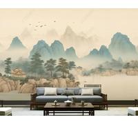 XLMING Paysages Créatifs Forêts Oiseaux En Vol Architecture Papier Peint 3D Soie De Luxe Intissé Bureau Salle à Manger Canapé Chambre Salon TV Mural Décoratif-300cm×210cm