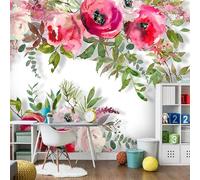 XLMING Peint À La Main Des Fleurs Et Des Plantes D'Un Rose Chaud Et Magnifique Papier Peint 3D Soie De Luxe Intissé Bureau Salle à Manger Canapé Chambre Salon TV Mural Décoratif-200cm×140cm