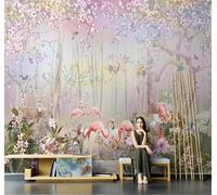 XLMING Peint À La Main Élan Flamant Rose Onirique Forêt 3D Papier Peint Premium Texturé Soie Bureau Salle à Manger Salon Chambre Coucher Canapé TV Mur-350cm×256cm