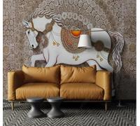 XLMING Peint À La Main En Trois Dimensions Créatif Cheval Blanc Grain De Bois 3D Papier Peint Luxe Décoration Manger Adulte Intérieure Salon Canapé Chambre Fond TV Mur-150cm×105cm