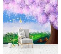 XLMING Peint À La Main Fleurs De Cerisier Vertes Élan Des Prairies 3D Papier Peint Texture Soyeuse Intissé Salle à Manger Bureau D'étude Canapé Chambre Salon TV Mur-430cm×300cm
