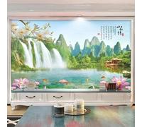 XLMING Peint À La Main Montagnes Vertes Cascade Lotus Petits Poissons 3D Papier Peint Luxe Décoration Manger Adulte Intérieure Salon Canapé Chambre Fond TV Mur-400cm×280cm