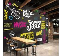 XLMING Peint À La Main Tableau Noir Rue Graffiti Musique Lettres 3D Papier Peint Texture Soyeuse Intissé Salle à Manger Bureau D'étude Canapé Chambre Salon TV Mur-200cm×140cm