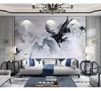 XLMING Peinture À La Main À L'Encre Abstraite Oiseau Volant Des Alpes 3D Papier Peint Texture Soyeuse Intissé Salle à Manger Bureau D'étude Canapé Chambre Salon TV Mur-150cm×105cm