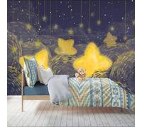 XLMING Peinture À La Main Art Cartoon Yellow Star Starry Night 3D Papier Peint Texture Soyeuse Intissé Salle à Manger Bureau D'étude Canapé Chambre Salon TV Mur-300cm×210cm