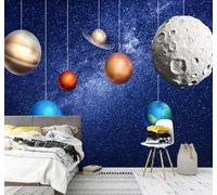 XLMING Peinture À La Main Esthétique Espace Art Planète 3D Papier Peint Texture Soyeuse Intissé Salle à Manger Bureau D'étude Canapé Chambre Salon TV Mur-300cm×210cm